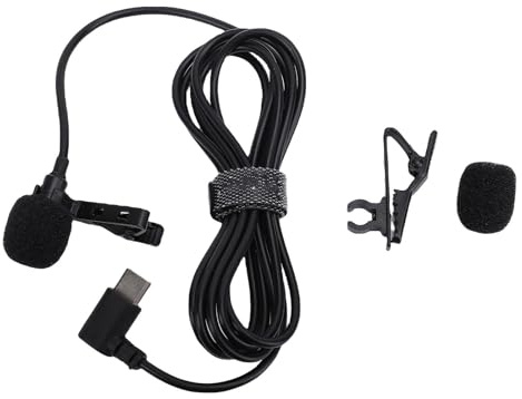 Denash Microfono Lavalier, USB Tipo C Microfono da Bavero Cablato con Chip di Riduzione del Rumore e Spugna Antivento per Smartphone Registrazione Video Streaming Live Intervista