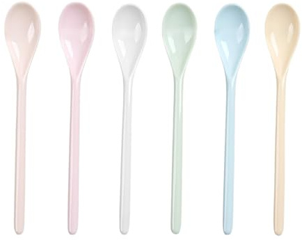 6 Stück eierlöffel kunststoff,plastiklöffel,plastik löffel,joghurtlöffel,eier kunststofflöffel lange plastic spoon,wiederverwendbar(18.5cm)