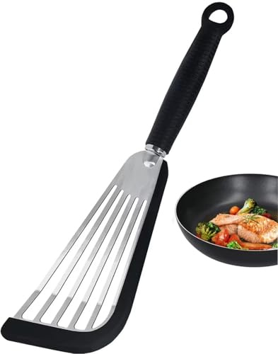 Slotted Fish Spatula Heat Resistant Silicone Turner for nonstick Pans - Black Color