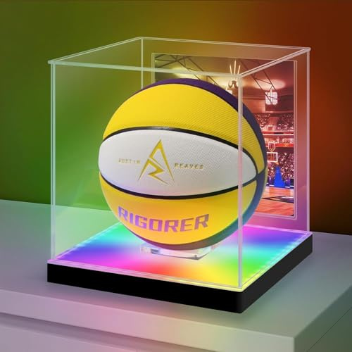 Vitrine de Football avec éclairage LED RGBW, Vitrine Acrylique pour Collection, Protection UV et Anti-poussière pour Ballon Autographié Pleine Grandeur avec Support de Ballon et Porte-Photo