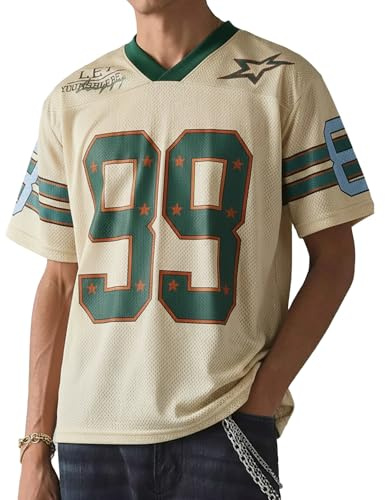 HAWILAND Women Mesh Football Basketball Jersey Tops Y2K Oversized T Shirt | American Football Jersey, Graphic Print Tee, Short Sleeve V Neck Tshirts, Streetwear