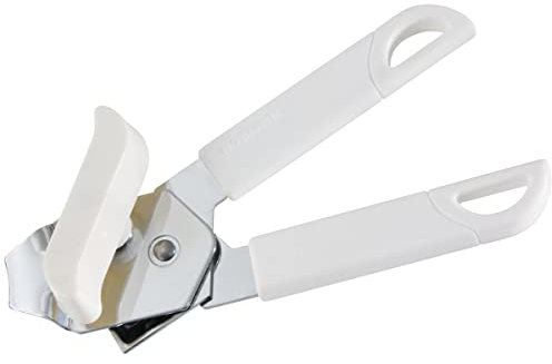 Fackelmann Abrelatas Dos Mangos, Abrir latas conservas, Acero Cromado, ABS, Polipropileno, plástico, Blanco, 1ud, 45541