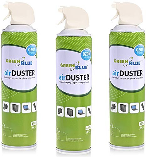 Green Blue Druckluftspray Set 3 x 600ml | Air Duster mit Pistolen-Zerstäuber & Sprühröhrchen | FCKW-frei zur kontaktlosen Reinigung von Elektronik Tastaturen Kameras u.v.m.
