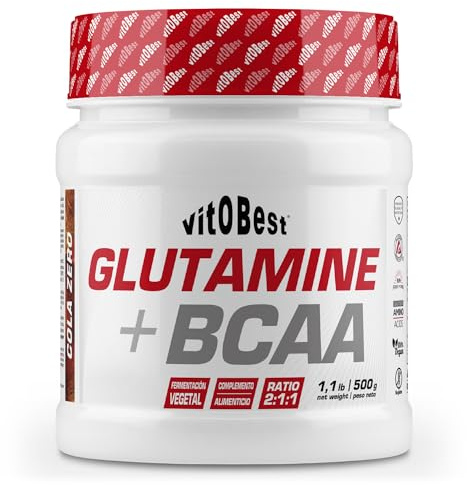 VITOBEST | Aminoácidos Glutamine+BCAA en Polvo | Ayuda a promover la recuperación de los esfuerzos musculares | No contiene azúcar ni glucosa añadidos Apto para celíacos | Sabor Cola - 500 g