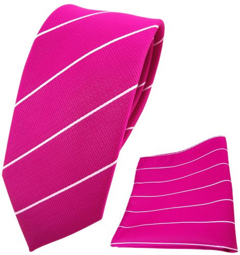 TigerTie - schmale Designer Krawatte Designer Einstecktuch in magenta fuchsia silber gestreift