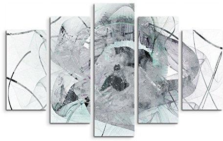 5 teiliges Wandbild auf Leinwand (Gesamt: H: 100cm B: 160cm) Keilrahmenbild Canvas Fotodruck Leinwandbild Leinwanddruck Kunstdruck Wandbild weiß grau grünlich Formen