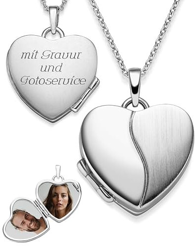 Medaillon zum Öffnen für Bilder Silber 925 Herz | personalisierte Kette Damen | Foto Amulett Anhänger zum Aufklappen | Halskette Herzkette mit Gravur