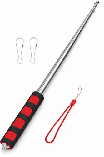 AKORD 2m Telescopic Stainless Steel Flagpole – Portable Extendable Pole, Non-Slip Sponge Handle, Dual Rings for Tour Guides, Events & Travel Groups, Red