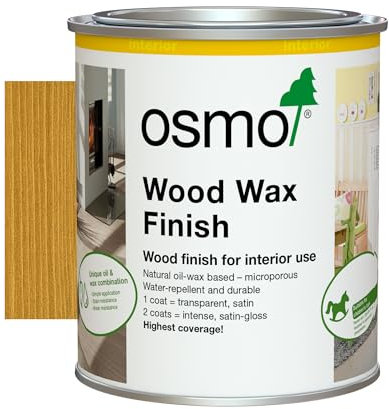 Osmo Wood Wax Finish 3164, Oak Satin Finish, 750ml - Durable Furniture Wax for Wooden Furniture, Water-Resistant Floor Wax, Wood Treatments - Ideal for Oak, Pine & More