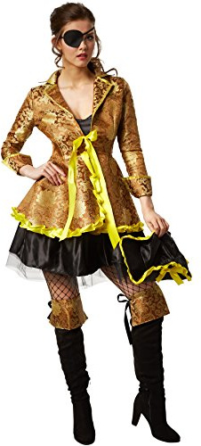 dressforfun Frauenkostüm edle Korsarin | Kleid mit Tüllabschluss | Rüschenverzierte Jacke | Inkl. Hut, Augenklappe und Stiefelstulpen (L | Nr. 301771)