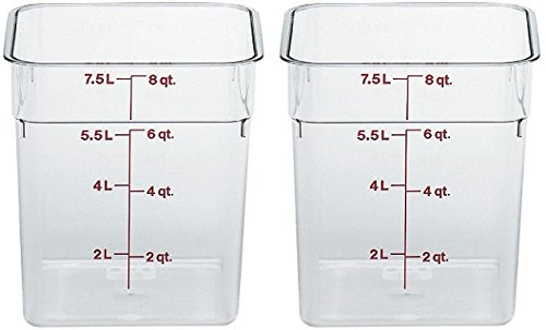 Cambro Camwear Polycarbonate Square Food Storage Container, 8 Quart (This Does not Come with a lid) (2-Pack)
