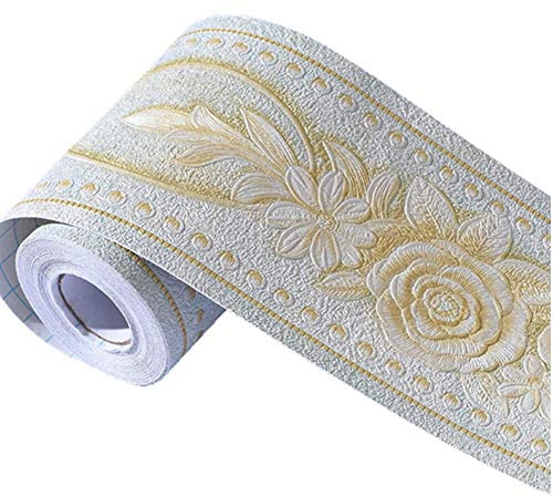 Simplemuji Self Adhesive 5 Meters Green Peony 3D Peel and Stick Waterproof Wall Border Easy to Apply 4 Inch by 16.5 Feet