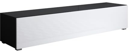 MB Muebles Bonitos, Meuble TV Mural Luke H2 pour Salon Moderne, Meuble Suspendu au Mur, Design Modulaire avec Porte Abattante, Mélamine Brillante, Noir et Blanc, 160x30x40 cm