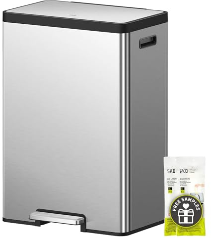 EKO EcoCasa II EK9138MT-20L + 20L Poubelle de cuisine rectangulaire à double compartiment (20 L + 20 L), finition en acier inoxydable brossé