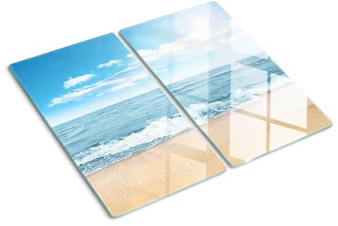 Planche à Découper pour la Cuisine 2x30x52 cm Contact Alimentaire Modernité Bords Polis Avec Impression Décoration Pieds Antidérapants Résistant à la Chaleur Symétrique - Plage