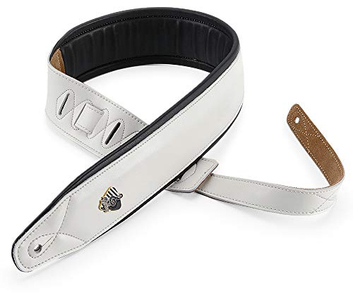 BstSounds Gitarrengurt aus Leder für E- und Akustikgitarren, Weiß