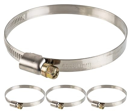 Schlauchschellen mit Schneckenantrieb, 4 Stück, Spannbereich Ø 60-80 mm, für 3 Schläuche, W2 Edelstahl, Kreuzschlitz SW7, 9 mm Bandbreite, Fixierung von Waschmaschine, Spülmaschine Anschluss