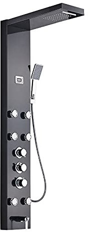 Shower Set Panneau de Douche Thermostatique Affichage Numérique Colonne de Douche Hydromassante, avec Tête de Douche, Douche à Main, Jets de Massage, Robinet de Baignoire,Black b