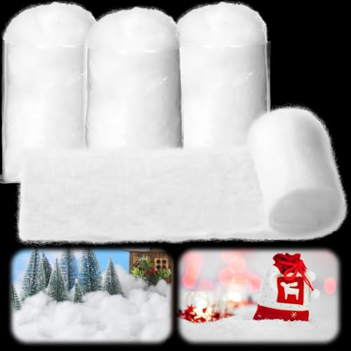Tatuo 4 Stücke Weihnachten Kunstschnee Dekor, Inklusive 3 Beutel Flauschige Schneefaser und 35 x 8 Zoll Künstliche Gefälschte Schneedecke Dorf Anzeigen für Winter Mantel Dorf Weihnachten Deko