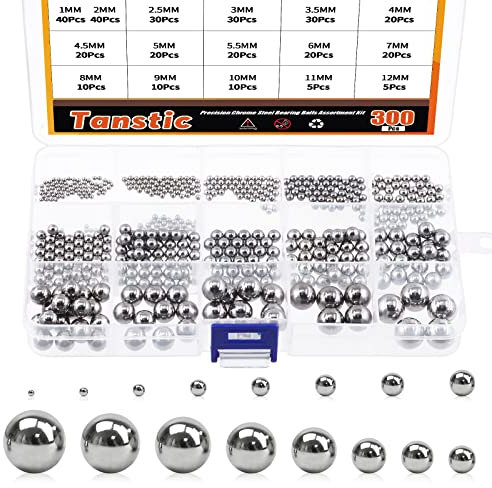 Tanstic 330Pcs 16 Size Metric Precision Steel Bearing Steel Ball Assortment 1mm 2mm 2.5mm 3mm 3.5mm 4mm 4.5mm 5mm 5.5mm 6mm 7mm 8mm 9mm 10mm 11mm 12mm