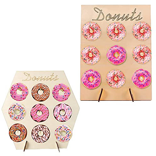 2 Pezzi Donut Display, Espositore di Ciambella, Donut Display Stand, Espositore Donut, Supporto Ciambelle in Legno, 2 Forme, per Decorazione della Ciambella Torta Nuziale Festa di Compleanno