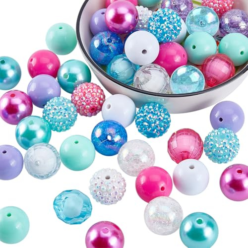 PH PandaHall 50 Stück Chunky Kaugummiperlen, 20mm Bunte Stift Perlen, Runde Distanzperlen, Ideal für Schmuck, Armband, Halskette, Tasche, Kette