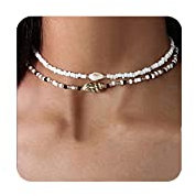 Lameybrt Muschelkette choker kette damen surferkette ethno muschel kette boho schmuck Choker Halskette Weiße Muschelkette (Shell 1)