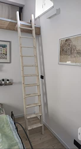 Escalera de madera maciza para altillo, litera, dormitorio, ático, garaje, autocaravana MAX resistencia (altura 225 cm / ancho 50 cm)