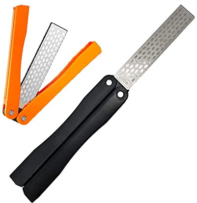 OSFTBVT Diamond Knife sharpener #400/600 Pocket Sharpening Stone Double Sides Folding Portable Orange/Black - 2pcs