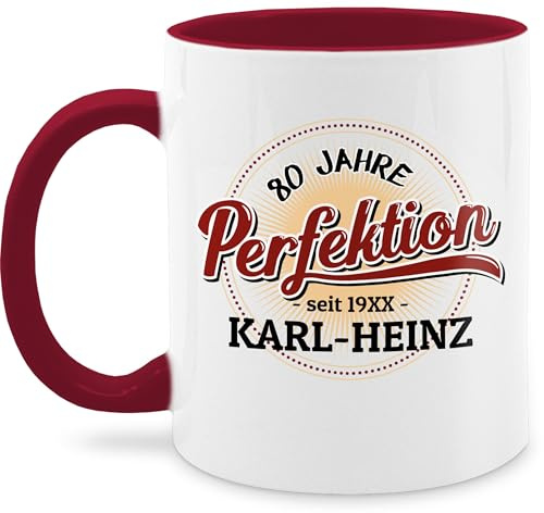 Tasse Tassen 325ml - 80. Geburtstag - 80 Jahre Perfektion - seit 1946 - mit Name - 325 ml - Bordeauxrot - personalisierte geschenke zum 80.geburtstag igsten 80.jahre 1942 glühweintassen herren