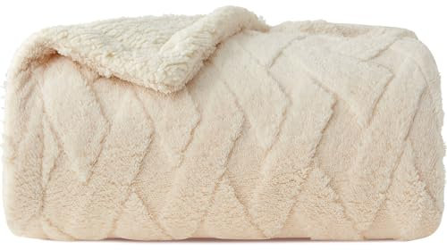 Couverture douillette géométrique beige, extra chaude pour l'hiver, idéale comme jeté de lit et couverture de canapé