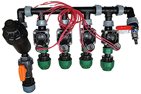 Watermil 4X Kopfstation, Verteiler für Bewässerung, Beregung mit Hunter Magnetventile PGV 100 MMB, Komplett vormontiert (4X Ausgang PE25)