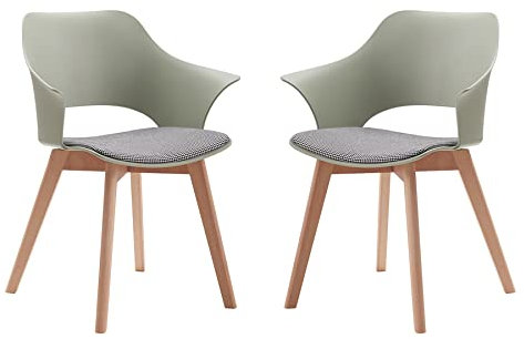 GrandCA HOME 2er-Set Nordischen Küchenstühlen, Esszimmerstuhl mit Massivholzbeinen, Gepolsterte Stühle für Schlafzimmer, Wohnzimmer, Küche, Grün