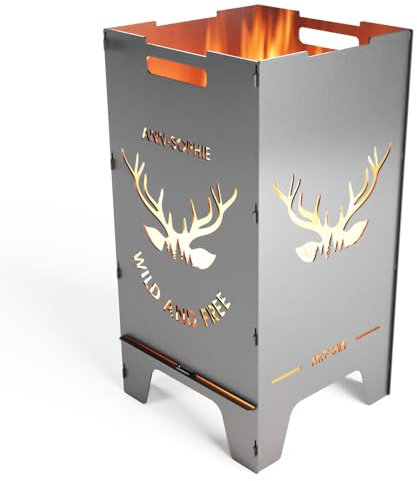 MOCAVI Edelstahl Feuertonne Wild 73 cm | 3 mm V2A personalisiert Feuerschale Feuerkorb massiv sicher groß Feuerstelle Outdoor faltbar hitzefest Design-Feuersäule für Garten, Terrasse und Balkon
