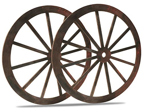 YiYa 2 Pezzi 30CM Ruota del carro in Legno Di Ruota Di Carro In Legno Retrò Appeso/Decorazione ruota di carro in legno Occidentale Vintage Retrò Artigianato Per Giardino Casa Bar Garage Matrimonio