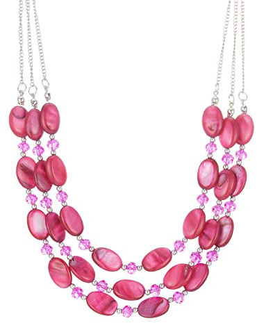 FULU AUTUMN Perlen Statement Kette Damen Silber Mehrreihig Perlenkette Chunky Bunt Modeschmuck Valentinstagsgeschenk für Sie