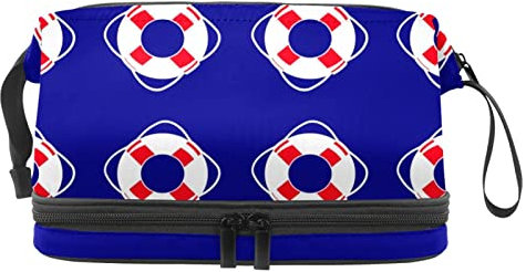 Makeup Bag - Large Capacity Travel Cosmetic Bag, Nautical Travel Lifebuoy Blue