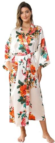 Horezsie Women's Plus Size Long Robes Lightweight Satin Bathrobes Silky Nightgwons