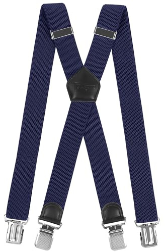 Cokaca Bretelle da Uomo, Bretelle a Forma di X con 4 Forte Clip, Comfort Regolabile, Eleganti per Uomini e Donne di Taglie Grandi, Taglia unica (Blu Scuro)