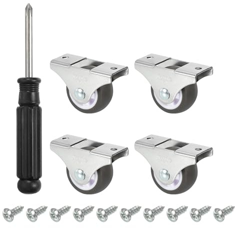 PATIKIL Mini Fixed Caster Wheel 1.5, 4 Pack TPE Rigid Roller with Metal Top Plate Screws for Furniture Small Cart Straight Line Movement, Brown