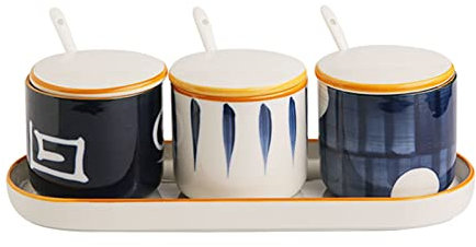 AthuAh Barattolo in ceramica per zucchero, saliera per zucchero, zuccheriera in stile giapponese con coperchio, set di barattoli, saliera in porcellana tinta unita, per bar, set da cucina-b-3 (colore: