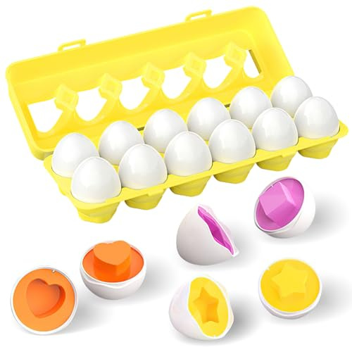 Huevos Juguetes Niños 12pcs Set de Huevos Encajables Huevos de Pascua Juguetes Niños Matching Eggs Clasificador de Formas de Huevos Juguetes Geométricos Educativos para Niños Pequeños, Niños Y Niñas