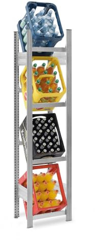 PROREGAL Getränkekistenregal Stecksystem | Grundregal | HxBxT 175x50x30cm | Fachlast 100kg | 4 Ebenen für 4 Getränkekisten | Verzinkt