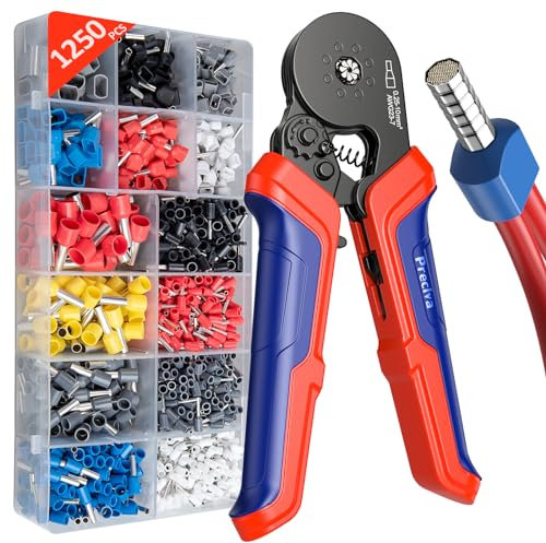 0.25-10mm² Crimping Tool Set, Preciva Octagon Ferrule Crimping Tool with 1250 Crimp Connectors (140 Double Wire Terminals), Bootlace Ferrules Wire Cable Crimping Tool Suitable for Electric Maintenance