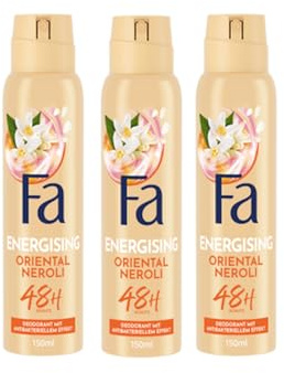 Fa Desodorante en spray Oriental Moments (3 x 150 ml), desodorante con el delicado aroma de rosa del desierto y madera de sándalo, desodorante sin aluminio para una protección de hasta 48 horas, no