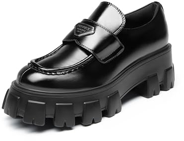 DREAM PAIRS Mocasines gruesos de plataforma para mujer, cómodos, sin cordones, elegantes, informales, a la moda, negro (Black-pat), 42 EU