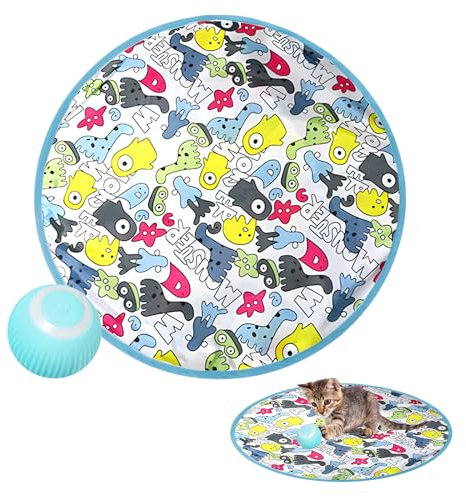 Yolispa Interaktives Katzenspielzeug Bälle, Katzenspielzeug Ball Elektrisch mit Spielmatte Katze, USB Rechargeable Katzenball Elektrisch, Katzenspielmatte Haustierspielzeug, für Jagdübungen