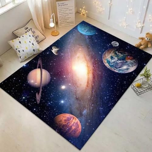Universum, Weltraum, Planet, Galaxie Teppich Kinderteppich Wohnzimmerteppich Schlafzimmerteppich 3D-Gedruckter Superweicher Flanellteppich -Polyester-Soft-Touch, 100 X 200 Cm - Weich ， Schmutz -6I6W6T