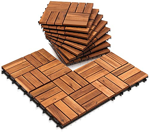Daromigo 4m² Holzfliesen aus Akazien Holz, Terrassenfliesen Klickfliesen 30 x 30 cm, 12 Latten Garten-Fliese Balkonfliesen für Garten Terrasse Balkon Terrassen (44 Stück)