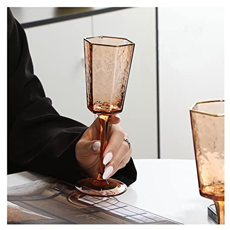 ruyi-1986 Champagne Glasses Crystal Glass Champagne Glasses Rose Pink Champagne Flute Hand Blown Tall Sparkling Glasses Gift for Wedding, Anniversary, Christmas Champagne Flutes(B)